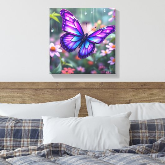 Betoverde Paarse vlindertuin Canvas Afdruk (Insitu (Slaapkamer))