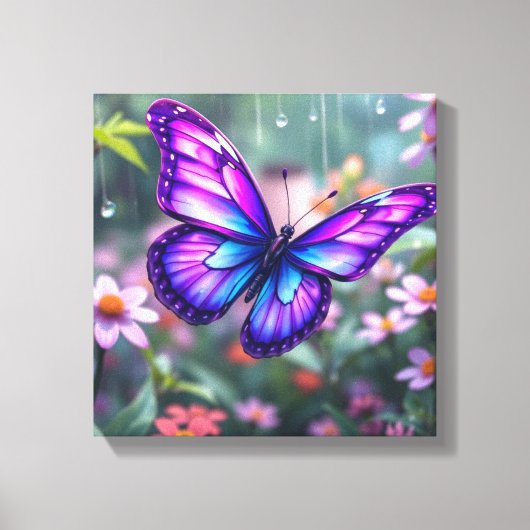 Betoverde Paarse vlindertuin Canvas Afdruk (Voorkant)