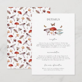 Betoverde paddenstoel mot bruiloft details informatiekaartje