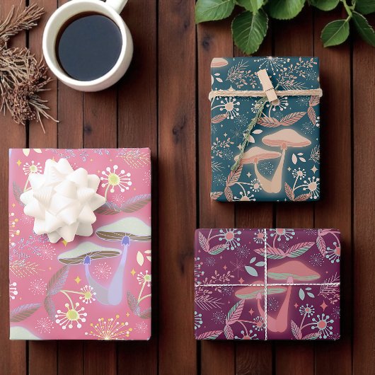 Betoverde paddenstoelen, bosflora, grillig inpakpapier vel