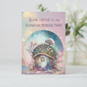 Betoverde paddestoel 3 jaar oud verjaardagsfeestje kaart (Staand voorkant)