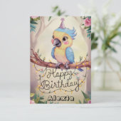 Betoverde  papegaai digitale verjaardag kaart (Staand voorkant)