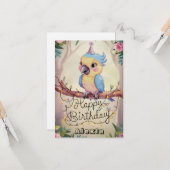 Betoverde  papegaai digitale verjaardag kaart (Voorkant / Achterkant in situ)