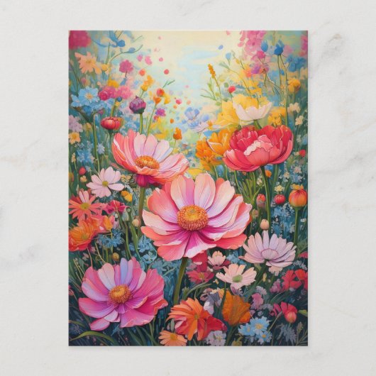 Betoverde Pastel Bloementuin Roze Bloemen Briefkaart (Voorkant)