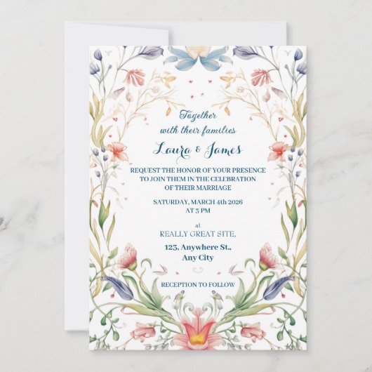 Betoverde Pastel Waterverf Bloementuin Bruiloft Kaart (Voorkant)