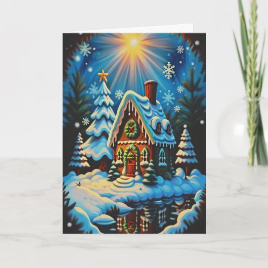 Betoverde peperkoek winterscène feestdagen kaart (Voorkant)