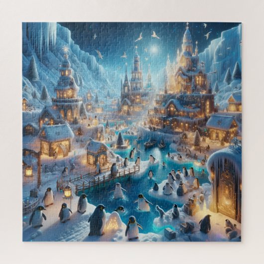 Betoverde Pinguïn Ijsdorp Winterpretstad Legpuzzel (Verticaal)