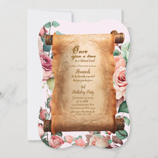 Betoverde prinses derde partij verjaardag uitnodig kaart (Voorkant)