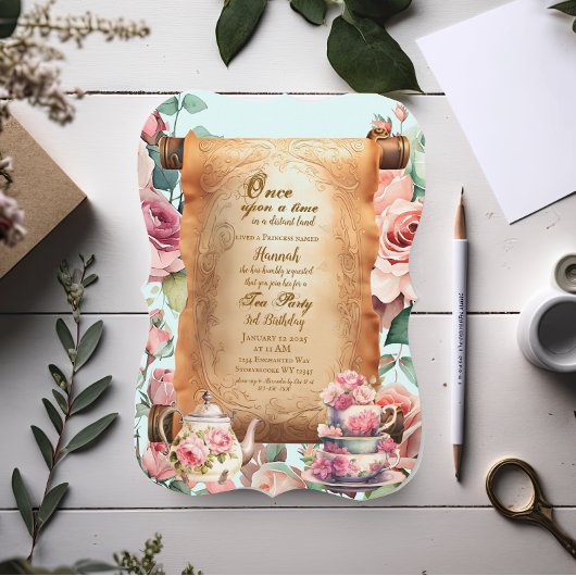 Betoverde Prinses Turquoise Theepartij Verjaardag  Kaart