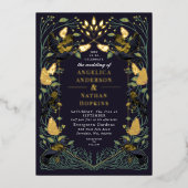 Betoverde Raven Lila Gotische bruiloft Folie Uitnodiging (Voorkant)