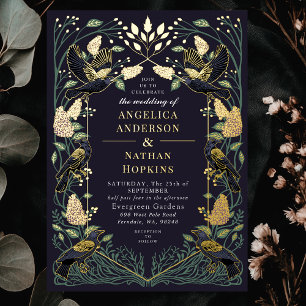 Betoverde Raven Lila Gotische bruiloft Folie Uitnodiging