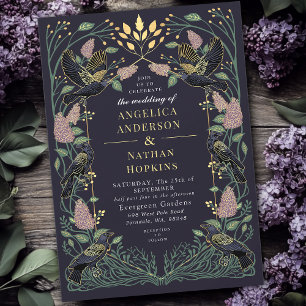 Betoverde Raven Lila Gotische bruiloft Kaart