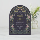 Betoverde Raven Lila Gotische Wedding Ach Kaart (Staand voorkant)