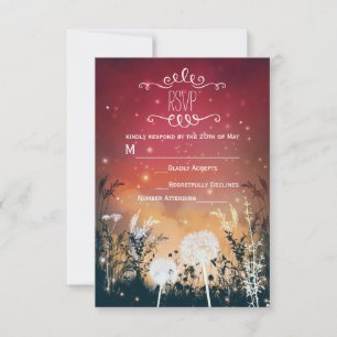 Betoverde Red Night Sky Stars & Foliage RSVP-kaart RSVP Kaartje