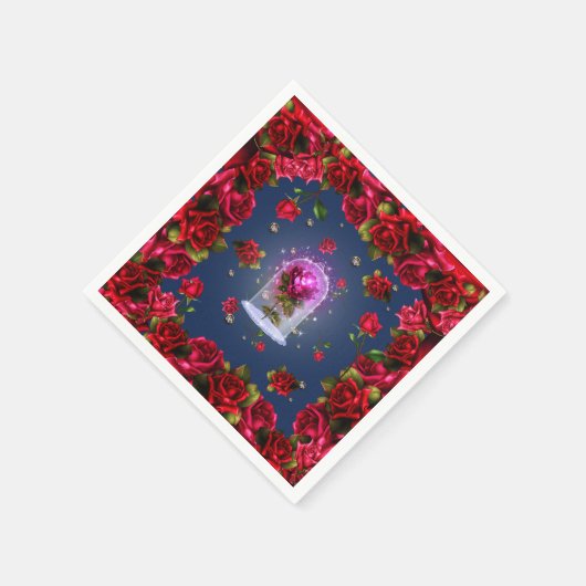 Betoverde Red Rose & Diamond Bling Elegant Party Servet (Hoek)