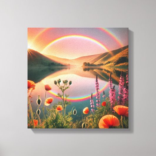 Betoverde reflectie: dubbele regenboog oase canvas afdruk (Voorkant)
