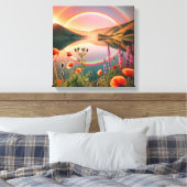 Betoverde reflectie: dubbele regenboog oase canvas afdruk (Insitu (Slaapkamer))