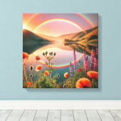 Betoverde reflectie: dubbele regenboog oase canvas afdruk (Insitu (Houten vloer))