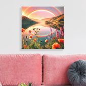 Betoverde reflectie: dubbele regenboog oase canvas afdruk (Insitu (Woonkamer))