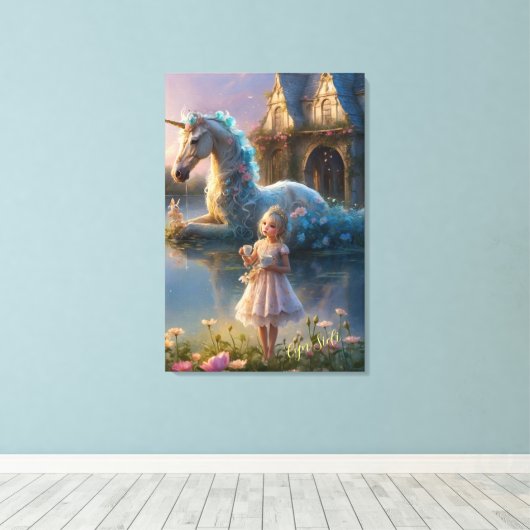 Betoverde reflecties: het heiligdom van de eenhoor canvas afdruk (Insitu (Houten vloer))