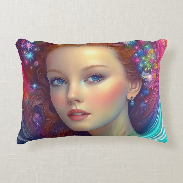 Betoverde regenboog haar portret accent kussen (Voorkant)