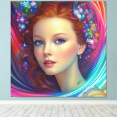 Betoverde regenboog haar portret canvas afdruk (Insitu (Houten vloer))