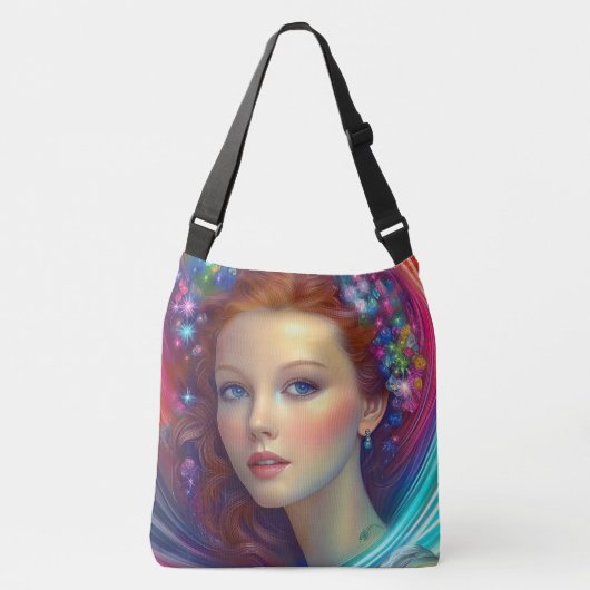 Betoverde regenboog haar portret crossbody tas (Voorkant)