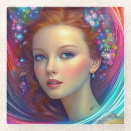 Betoverde regenboog haar portret glazen onderzetter