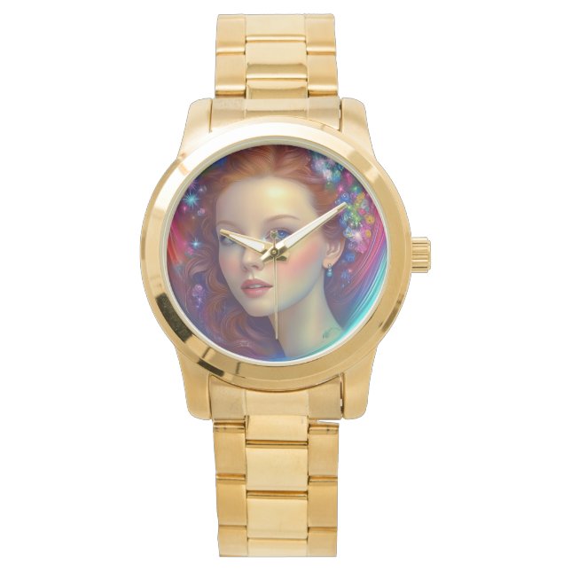 Betoverde regenboog haar portret horloge (Voorkant)