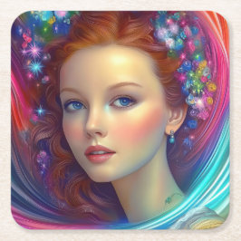 Betoverde regenboog haar portret kartonnen onderzetters