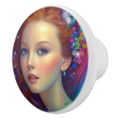 Betoverde regenboog haar portret keramische knop (Rechts)