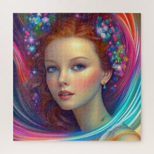 Betoverde regenboog haar portret legpuzzel