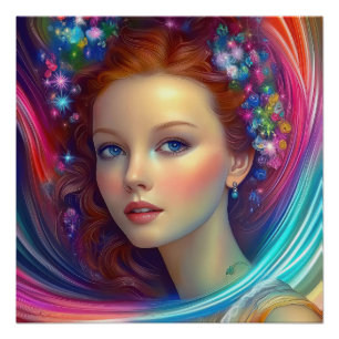 Betoverde regenboog haar portret perfect poster