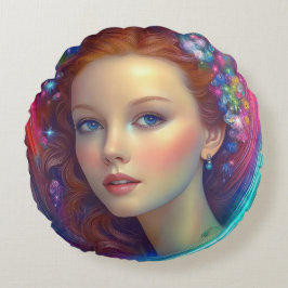 Betoverde regenboog haar portret rond kussen