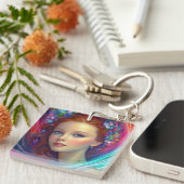 Betoverde regenboog haar portret sleutelhanger (Voorkant Rechts)