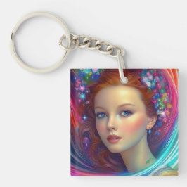 Betoverde regenboog haar portret sleutelhanger