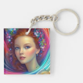 Betoverde regenboog haar portret sleutelhanger (Achterkant)