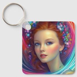 Betoverde regenboog haar portret sleutelhanger