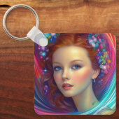 Betoverde regenboog haar portret sleutelhanger (Voorkant)