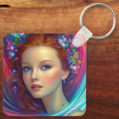 Betoverde regenboog haar portret sleutelhanger (Achterkant)