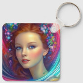 Betoverde regenboog haar portret sleutelhanger (Achterkant)