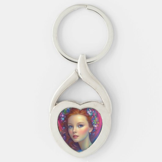 Betoverde regenboog haar portret sleutelhanger (Voorkant)