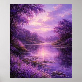Betoverde Rivier Onder Paarse Hemel Poster
