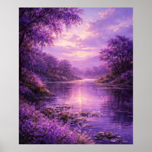 Betoverde Rivier Onder Paarse Hemel Poster (Voorkant)
