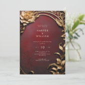 Betoverde rode en gouden bruiloft kaart (Staand voorkant)