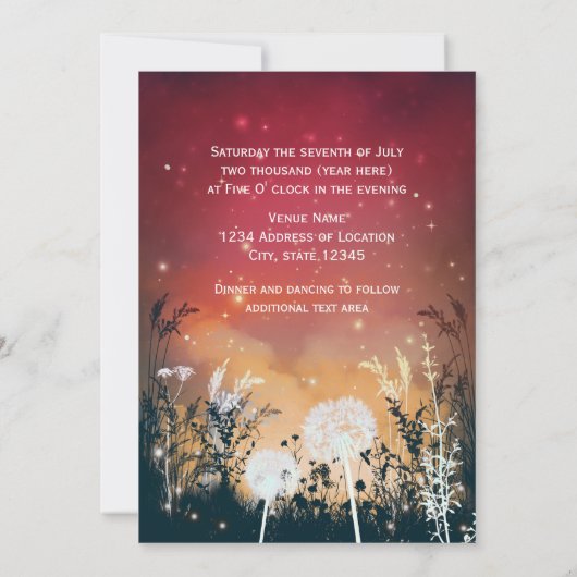 Betoverde Rode Nacht Sky Stars & Foliage Wedding Kaart (Achterkant)