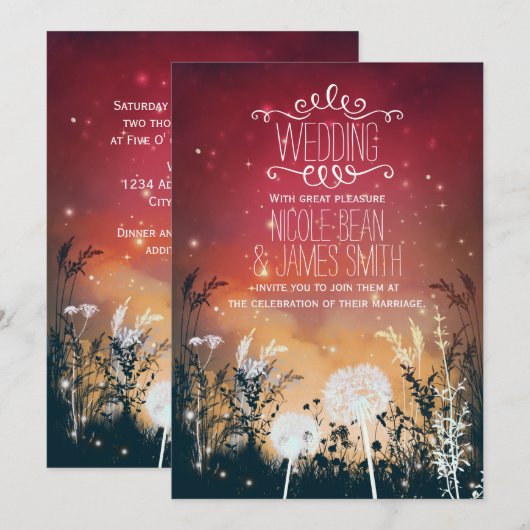 Betoverde Rode Nacht Sky Stars & Foliage Wedding Kaart (Voorkant / Achterkant)