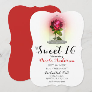 Betoverde Rode Roos Glitterende Sweet 16 Verjaarda Kaart