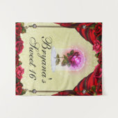 Betoverde Rode Roos Sweet 16 Sfeerfeest Achtergron Wandkleed (Voorkant (horizontaal))