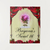 Betoverde Rode Roos Sweet 16 Sfeerfeest Achtergron Wandkleed (Voorkant)